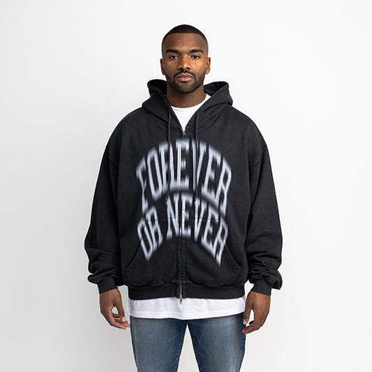 Blurry Forever or Never zip-up hoodie vintage black