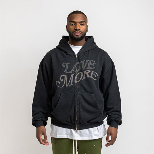 Love More zip-up hoodie vintage black